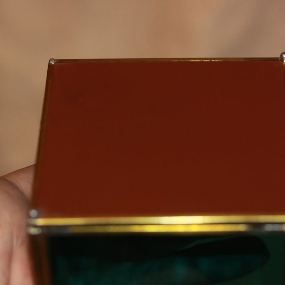 Glass Etched Hummingbird Green Clear Brass Trinket Jewelry Box - Picture 4 of 5